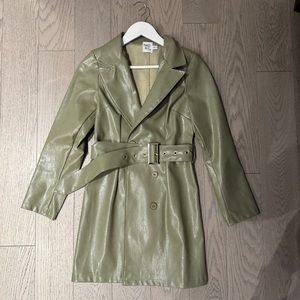 Princess Polly Leather Olive Trench Coat